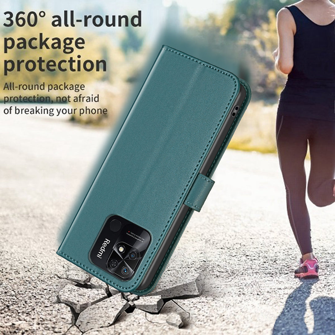 BINFEN COLOR BF17 Stand Phone Case for Xiaomi Redmi 10C 4G PU Leather Wallet Smartphone Cover