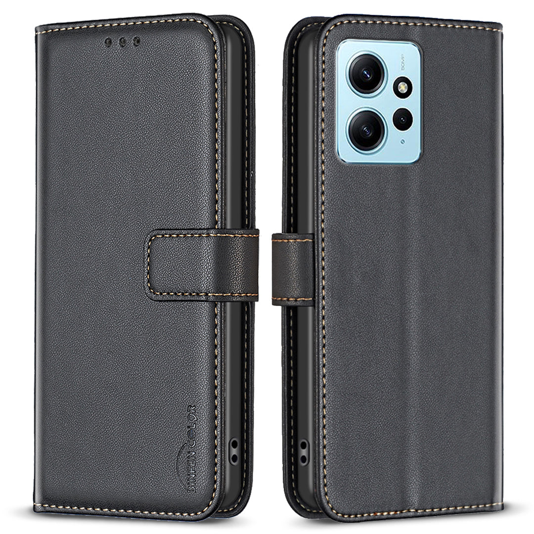 BINFEN COLOR BF17 For Xiaomi Redmi Note 12 4G Phone Stand Case PU Leather Cell Phone Wallet Cover