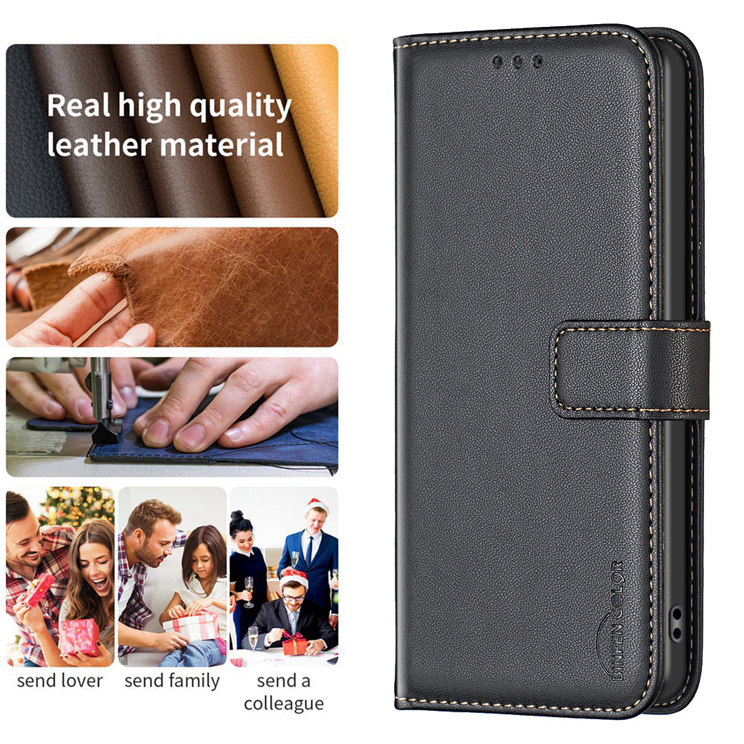 BINFEN COLOR BF17 For Xiaomi Redmi Note 12 4G Phone Stand Case PU Leather Cell Phone Wallet Cover