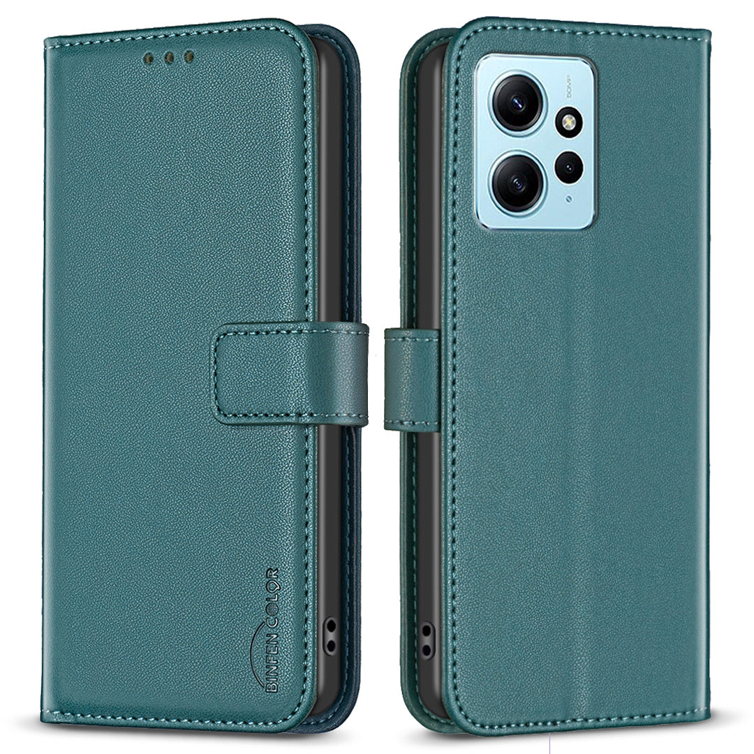 BINFEN COLOR BF17 For Xiaomi Redmi Note 12 4G Phone Stand Case PU Leather Cell Phone Wallet Cover