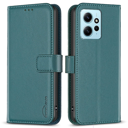 BINFEN COLOR BF17 For Xiaomi Redmi Note 12 4G Phone Stand Case PU Leather Cell Phone Wallet Cover
