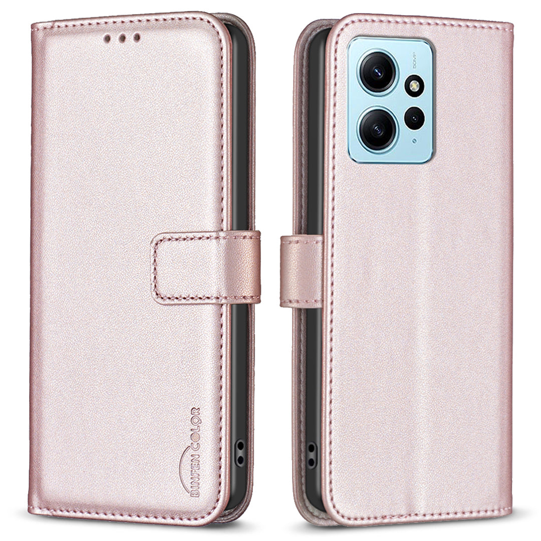 BINFEN COLOR BF17 For Xiaomi Redmi Note 12 4G Phone Stand Case PU Leather Cell Phone Wallet Cover
