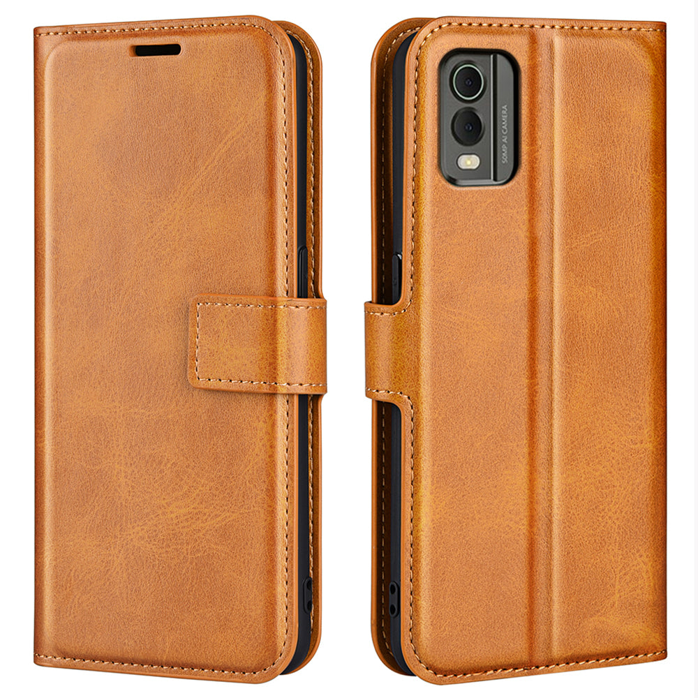 For Nokia C32 Stand Shell Wallet Square Magnetic Closure PU Leather Calf Texture Phone Case