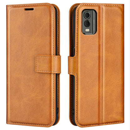 For Nokia C32 Stand Shell Wallet Square Magnetic Closure PU Leather Calf Texture Phone Case