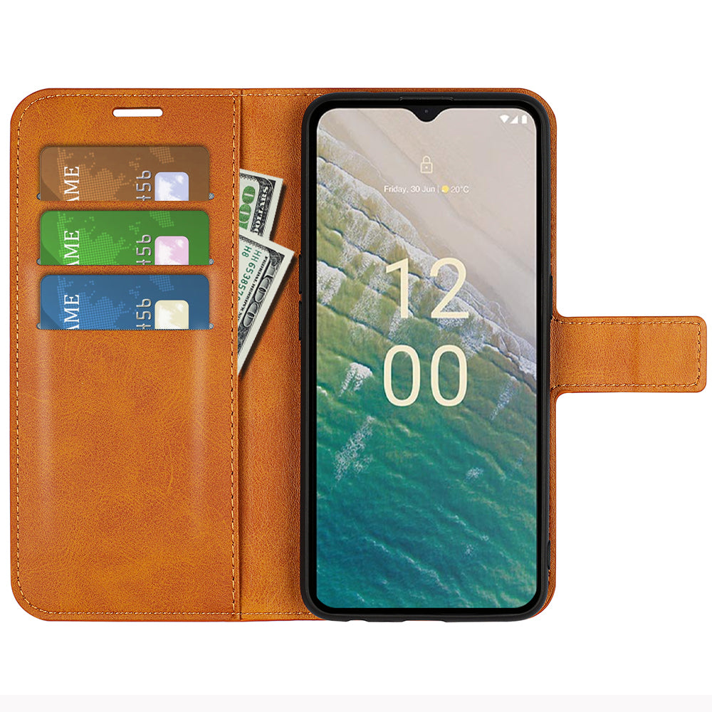 For Nokia C32 Stand Shell Wallet Square Magnetic Closure PU Leather Calf Texture Phone Case