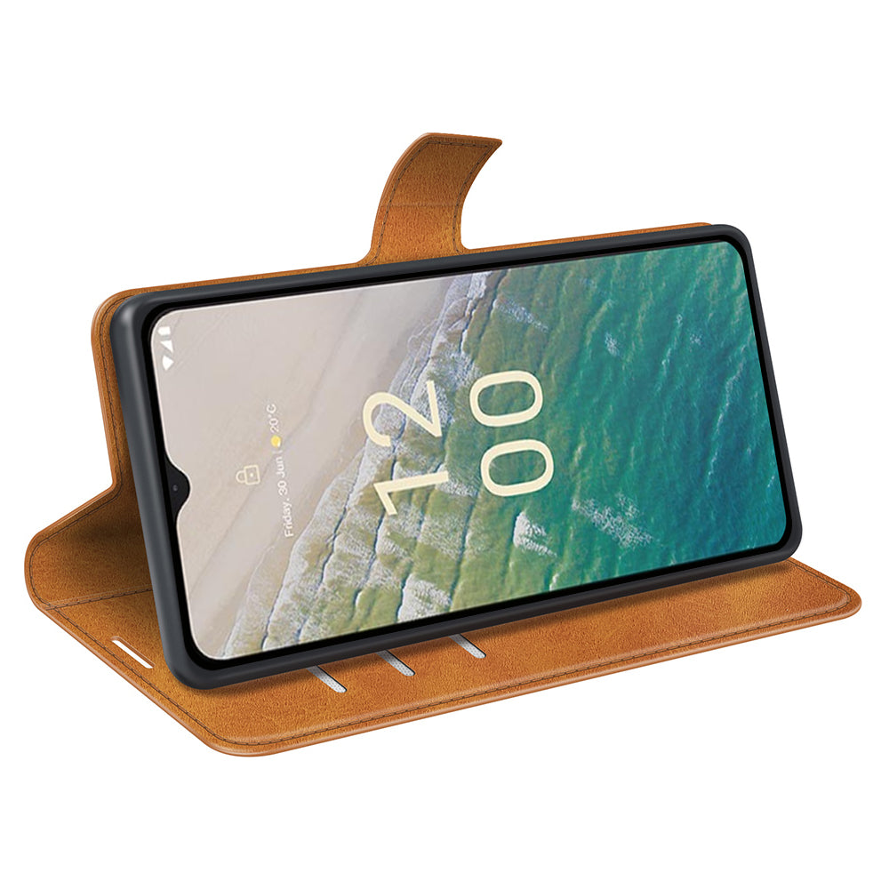 For Nokia C32 Stand Shell Wallet Square Magnetic Closure PU Leather Calf Texture Phone Case