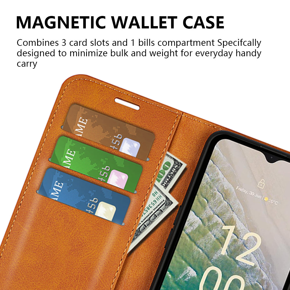 For Nokia C32 Stand Shell Wallet Square Magnetic Closure PU Leather Calf Texture Phone Case
