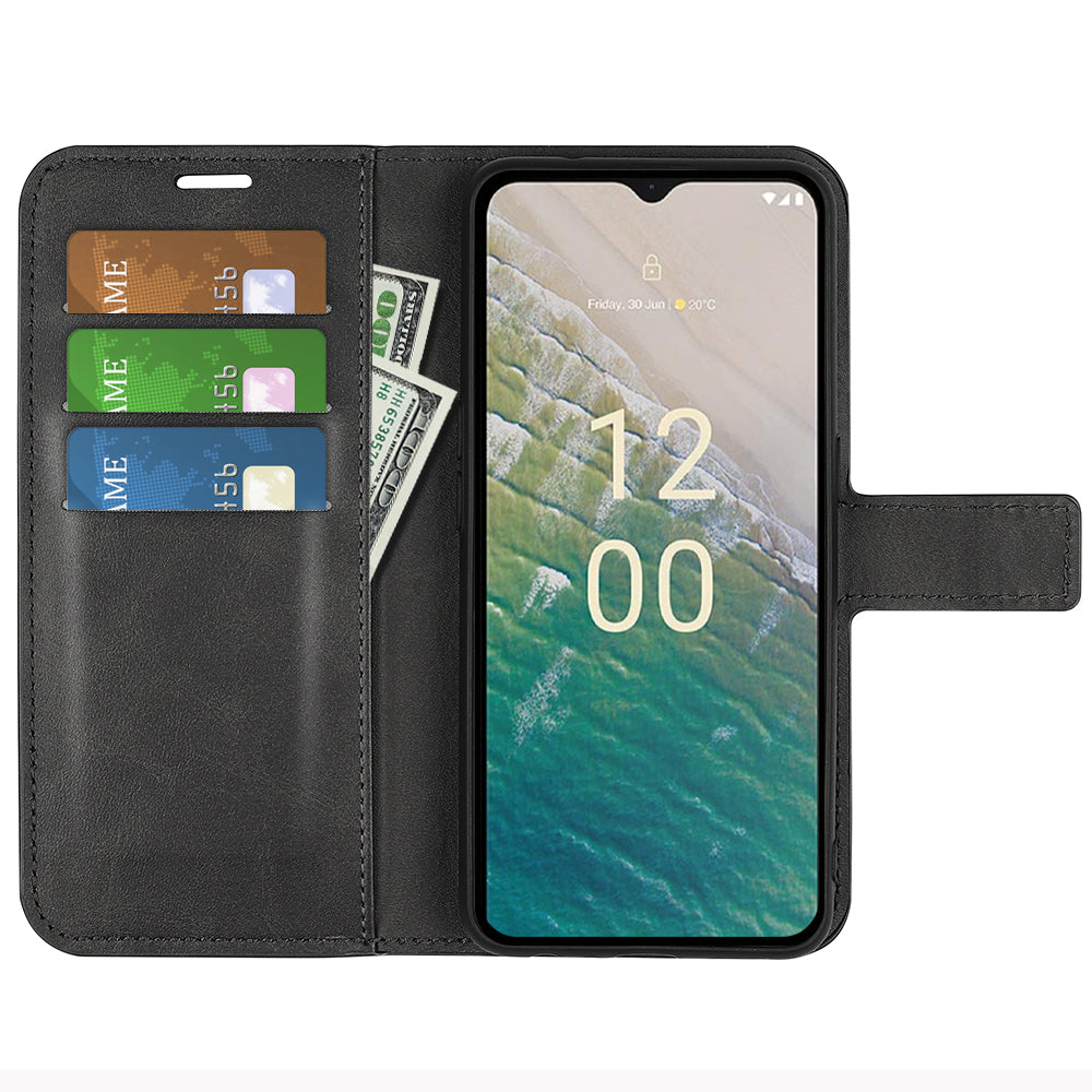 For Nokia C32 Stand Shell Wallet Square Magnetic Closure PU Leather Calf Texture Phone Case