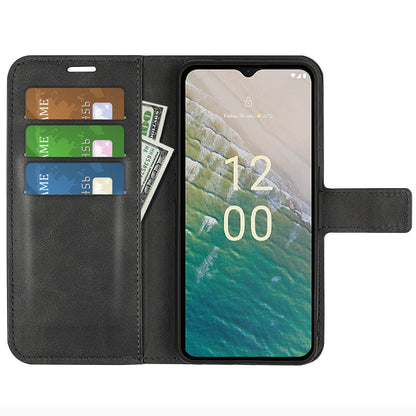For Nokia C32 Stand Shell Wallet Square Magnetic Closure PU Leather Calf Texture Phone Case