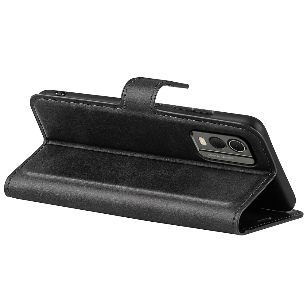 For Nokia C32 Stand Shell Wallet Square Magnetic Closure PU Leather Calf Texture Phone Case