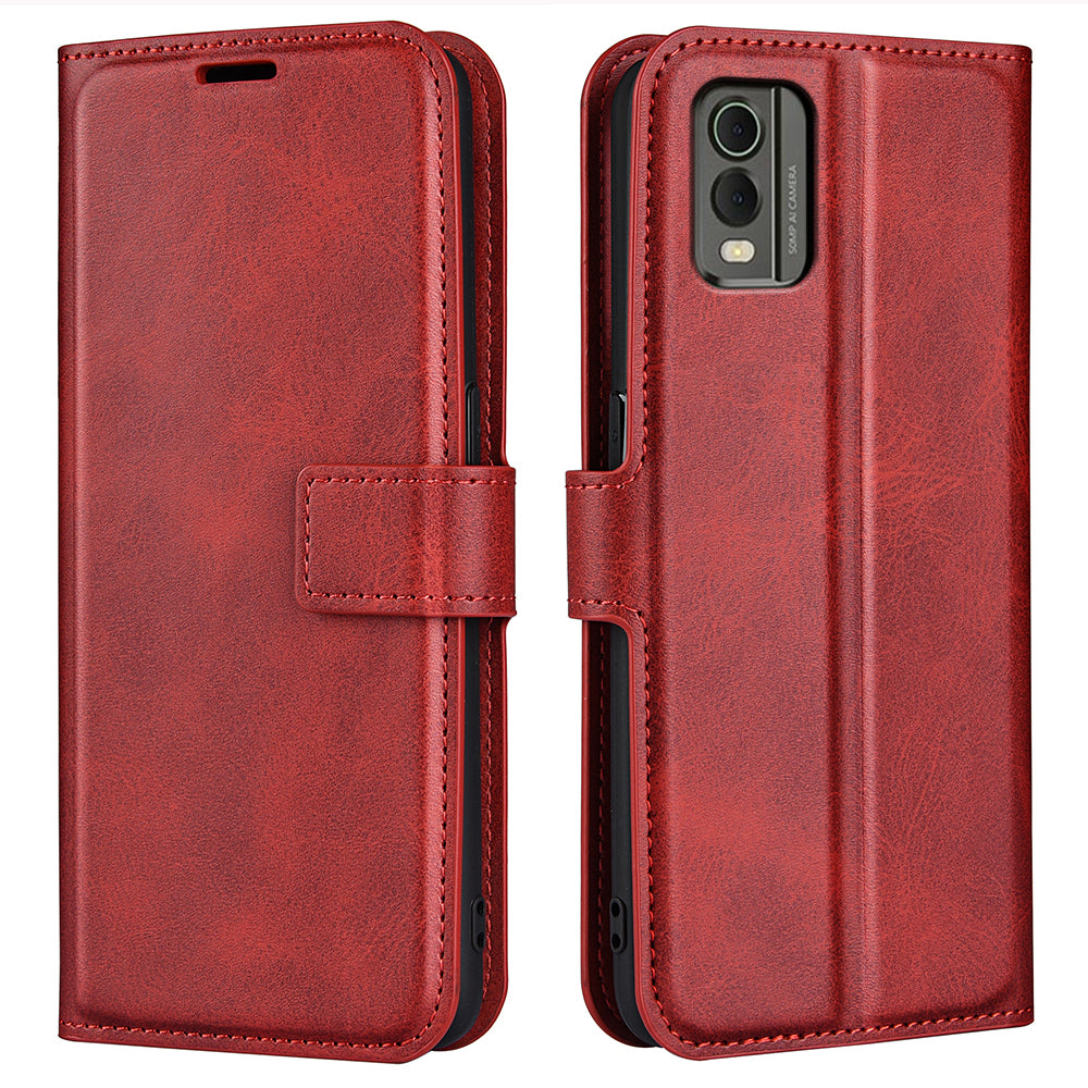 For Nokia C32 Stand Shell Wallet Square Magnetic Closure PU Leather Calf Texture Phone Case