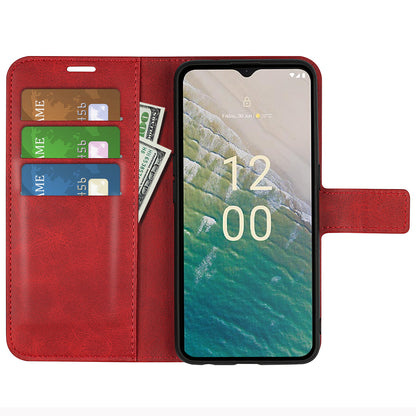 For Nokia C32 Stand Shell Wallet Square Magnetic Closure PU Leather Calf Texture Phone Case