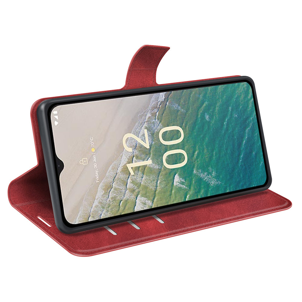 For Nokia C32 Stand Shell Wallet Square Magnetic Closure PU Leather Calf Texture Phone Case