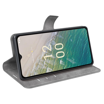 For Nokia C32 Stand Shell Wallet Square Magnetic Closure PU Leather Calf Texture Phone Case