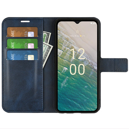 For Nokia C32 Stand Shell Wallet Square Magnetic Closure PU Leather Calf Texture Phone Case
