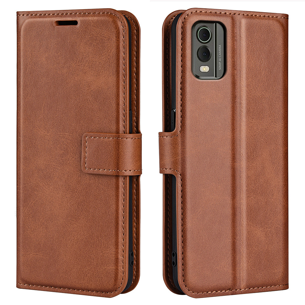 For Nokia C32 Stand Shell Wallet Square Magnetic Closure PU Leather Calf Texture Phone Case