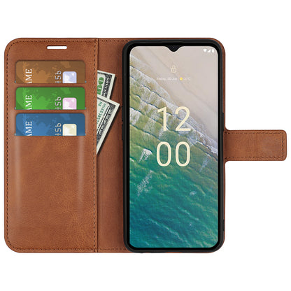 For Nokia C32 Stand Shell Wallet Square Magnetic Closure PU Leather Calf Texture Phone Case