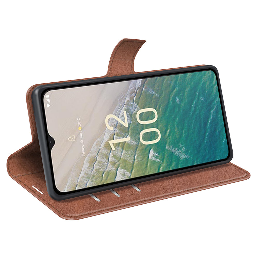 For Nokia C32 Stand Shell Wallet Square Magnetic Closure PU Leather Calf Texture Phone Case