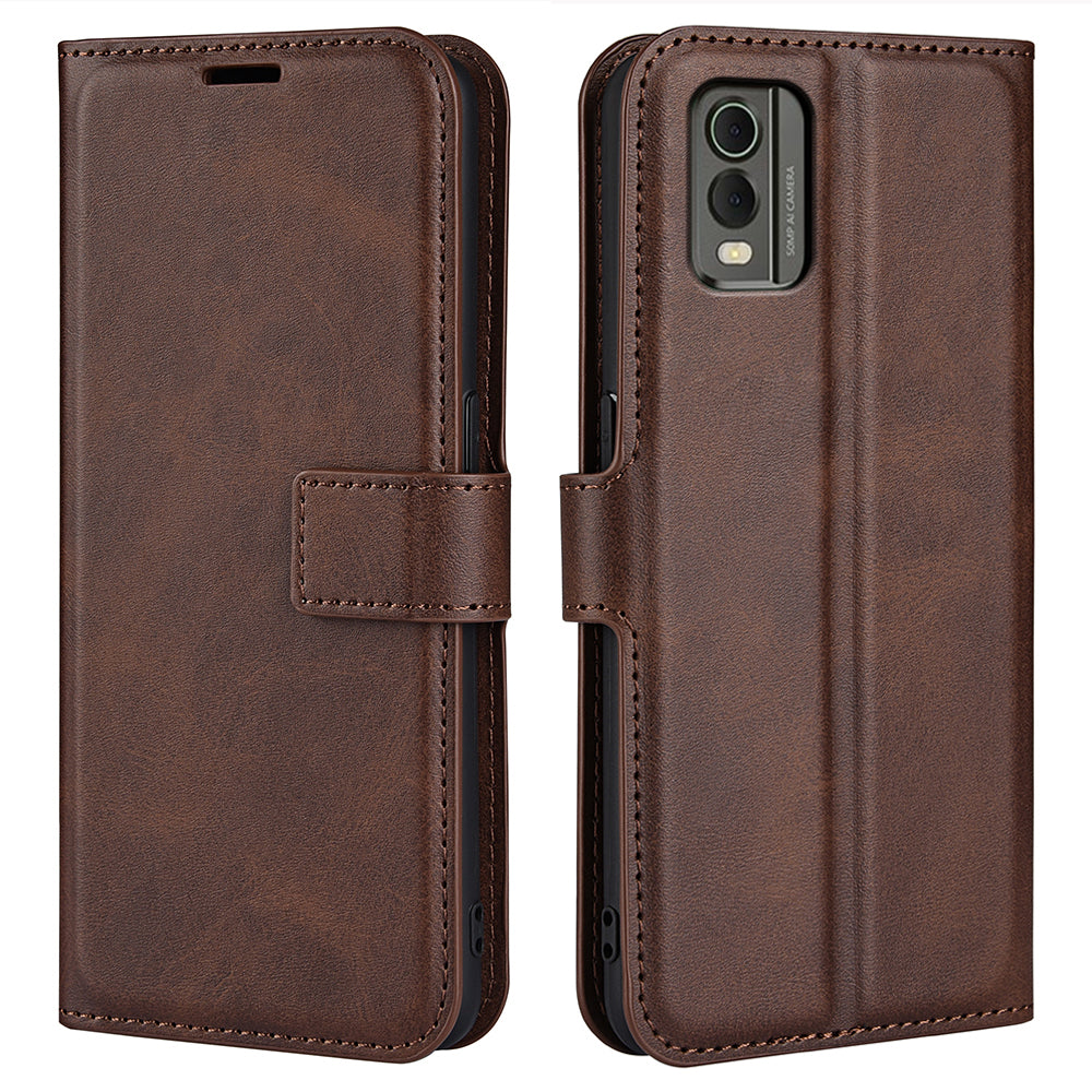 For Nokia C32 Stand Shell Wallet Square Magnetic Closure PU Leather Calf Texture Phone Case