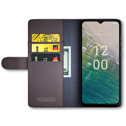 For Nokia C32 Scratch Proof Magnetic Flip Phone Case Genuine Split Leather Wallet Stand Cover