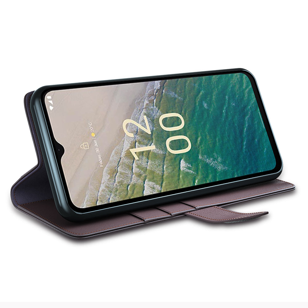 For Nokia C32 Scratch Proof Magnetic Flip Phone Case Genuine Split Leather Wallet Stand Cover