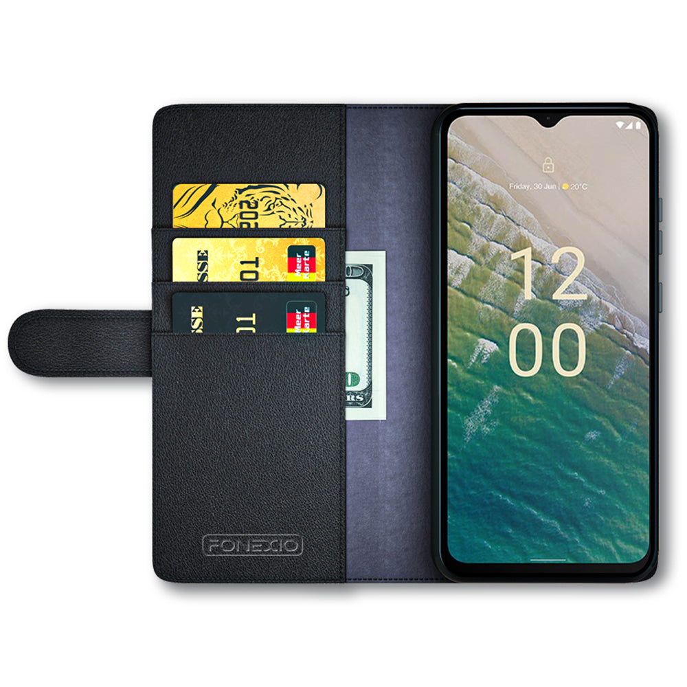 For Nokia C32 Scratch Proof Magnetic Flip Phone Case Genuine Split Leather Wallet Stand Cover