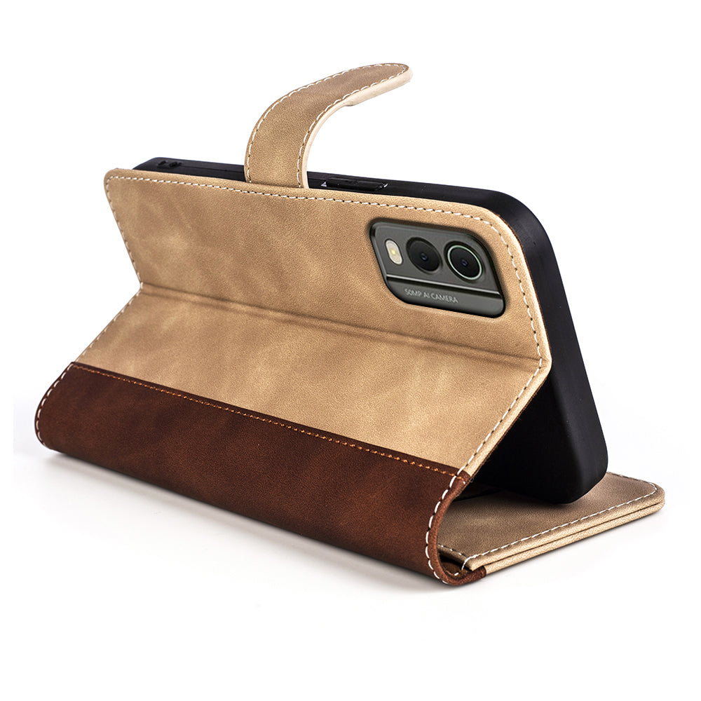 For Nokia C32 PU Leather Wallet Phone Cover Dual-color Splicing Protective Case with Stand Function