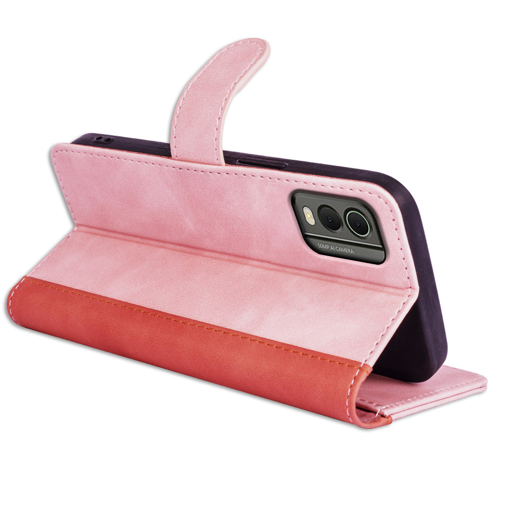 For Nokia C32 PU Leather Wallet Phone Cover Dual-color Splicing Protective Case with Stand Function