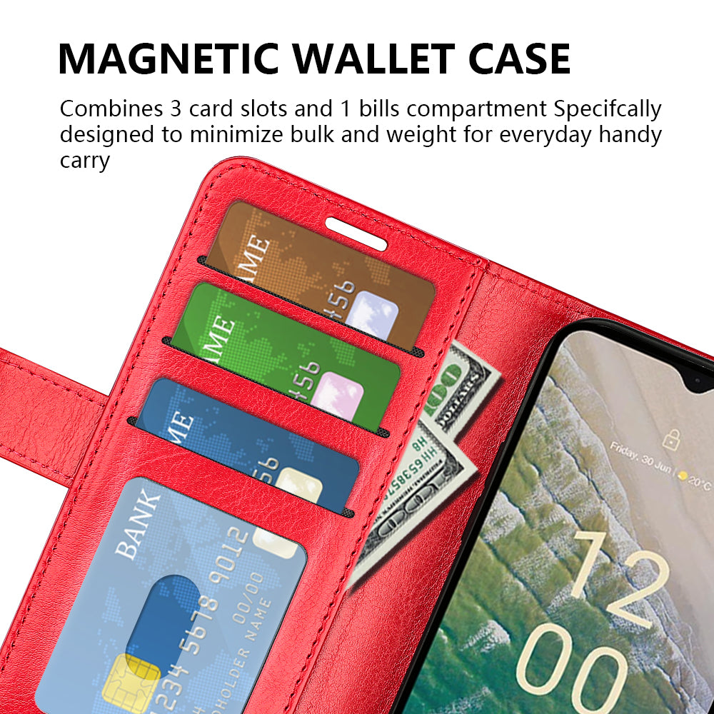 For Nokia C32 Scratch Resistant PU Leather Phone Cover Crazy Horse Texture Wallet Stand Case