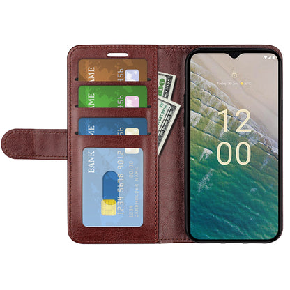For Nokia C32 Scratch Resistant PU Leather Phone Cover Crazy Horse Texture Wallet Stand Case