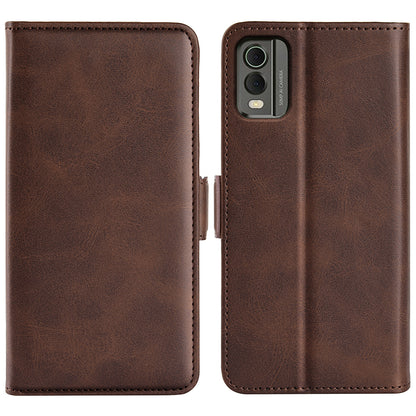 For Nokia C32 Wallet Flip Phone Cover Calf Texture PU Leather Folio Case with Foldable Stand