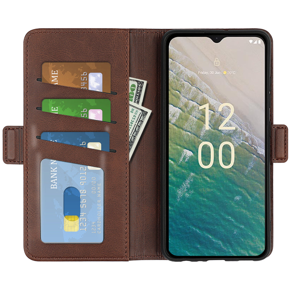 For Nokia C32 Wallet Flip Phone Cover Calf Texture PU Leather Folio Case with Foldable Stand