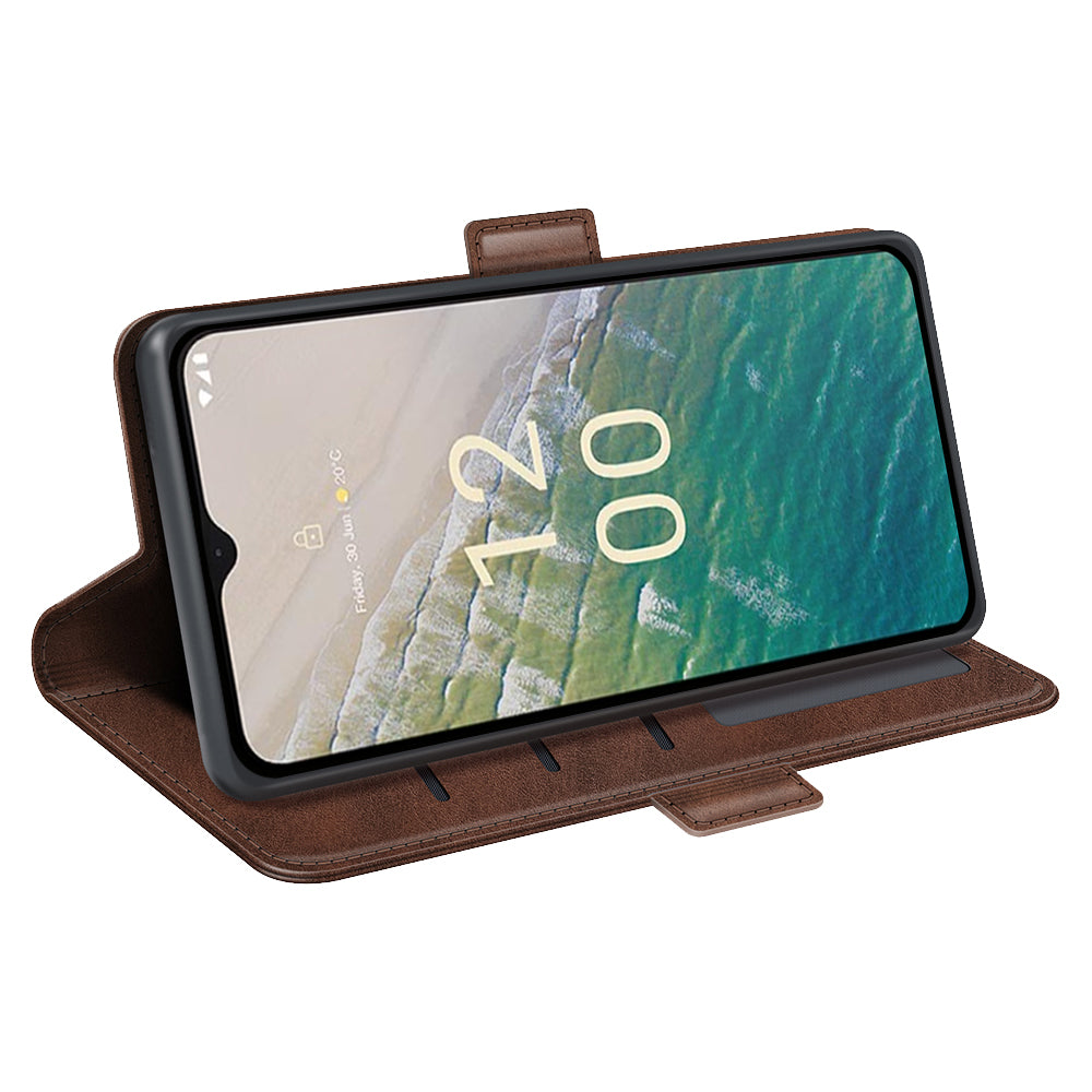 For Nokia C32 Wallet Flip Phone Cover Calf Texture PU Leather Folio Case with Foldable Stand