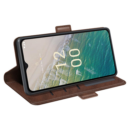 For Nokia C32 Wallet Flip Phone Cover Calf Texture PU Leather Folio Case with Foldable Stand