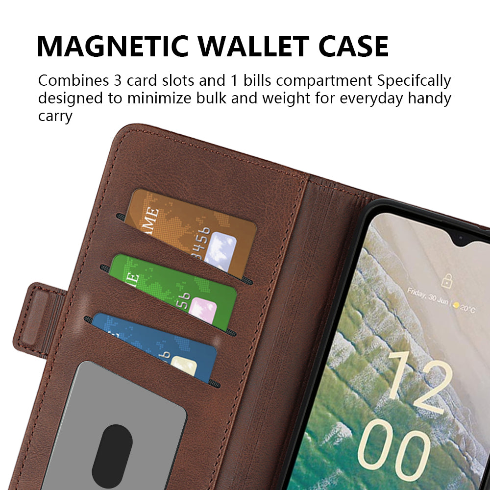 For Nokia C32 Wallet Flip Phone Cover Calf Texture PU Leather Folio Case with Foldable Stand