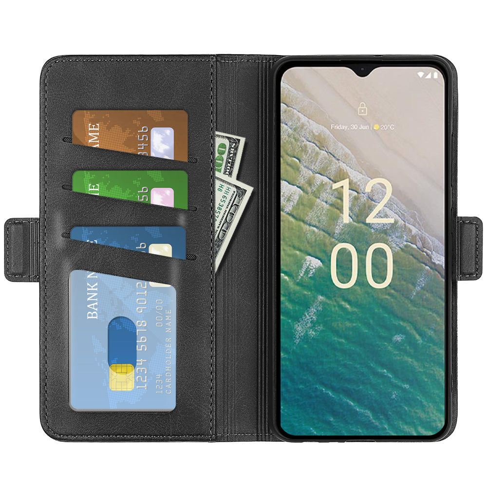 For Nokia C32 Wallet Flip Phone Cover Calf Texture PU Leather Folio Case with Foldable Stand