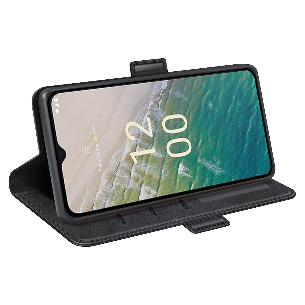 For Nokia C32 Wallet Flip Phone Cover Calf Texture PU Leather Folio Case with Foldable Stand