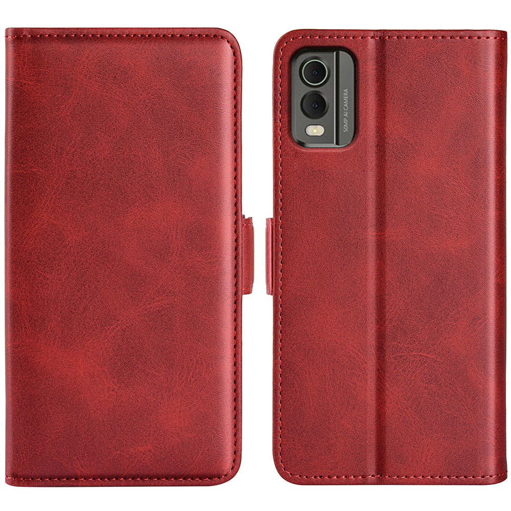 For Nokia C32 Wallet Flip Phone Cover Calf Texture PU Leather Folio Case with Foldable Stand