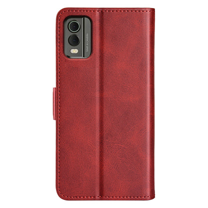 For Nokia C32 Wallet Flip Phone Cover Calf Texture PU Leather Folio Case with Foldable Stand