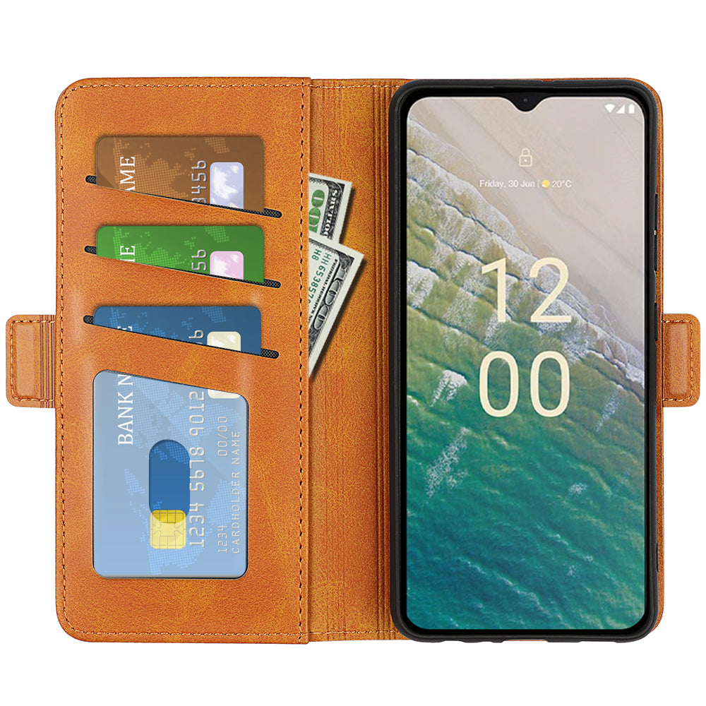 For Nokia C32 Wallet Flip Phone Cover Calf Texture PU Leather Folio Case with Foldable Stand