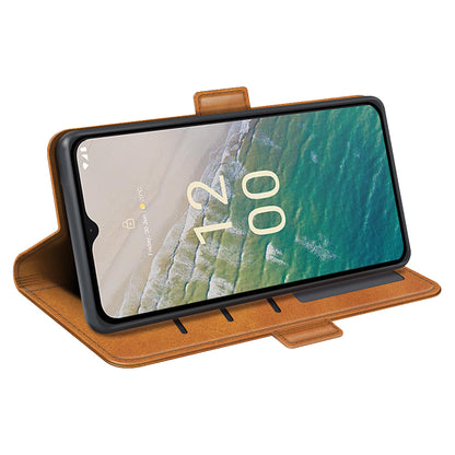 For Nokia C32 Wallet Flip Phone Cover Calf Texture PU Leather Folio Case with Foldable Stand