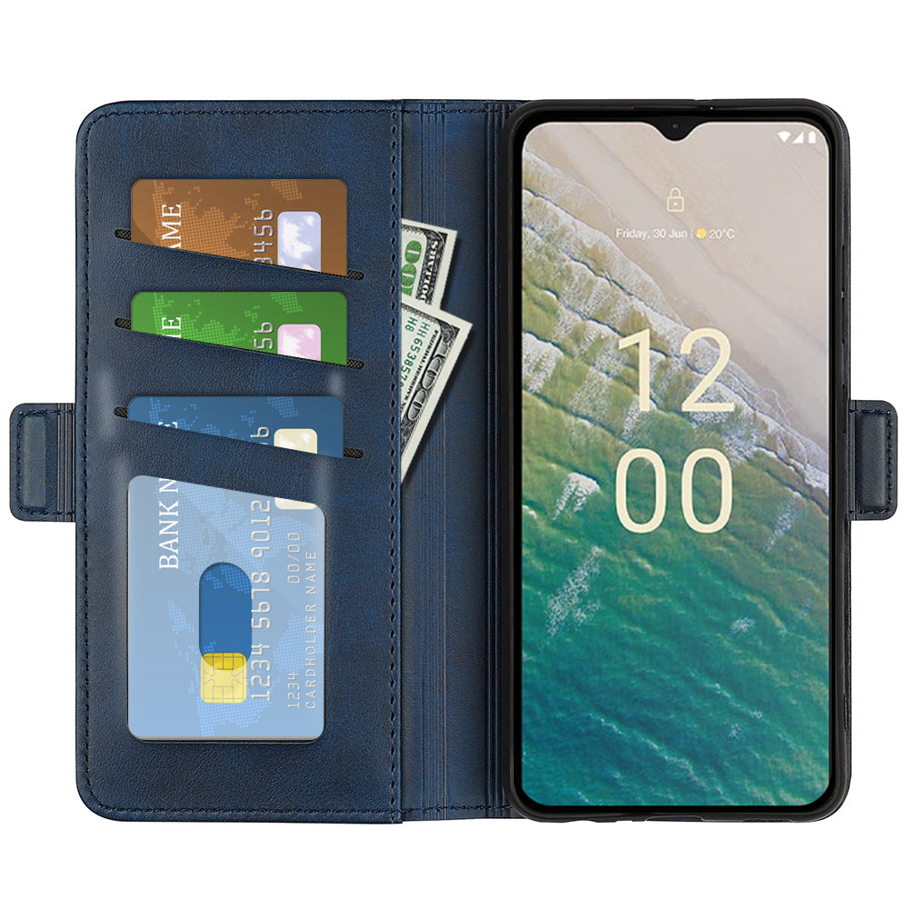 For Nokia C32 Wallet Flip Phone Cover Calf Texture PU Leather Folio Case with Foldable Stand