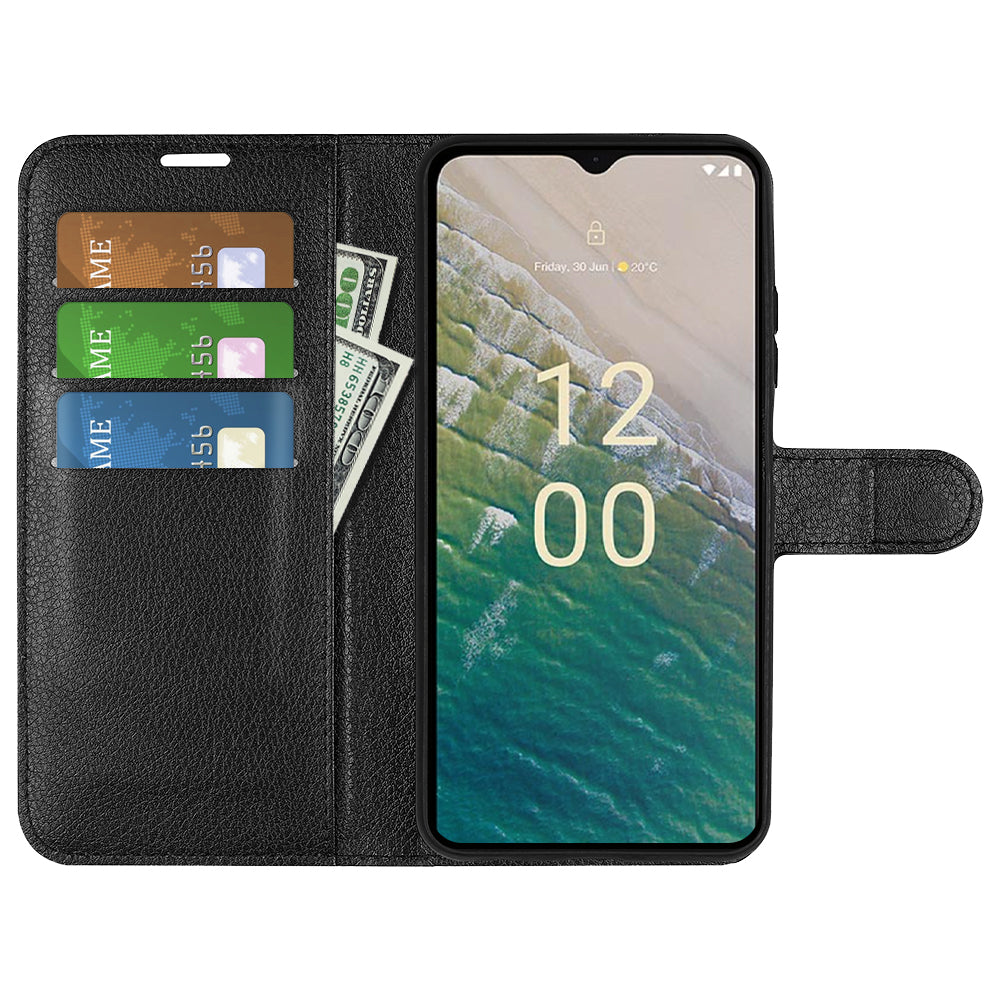 Stand Case for Nokia C32 Scratch Proof PU Leather Litchi Texture Wallet Folio Flip Phone Cover