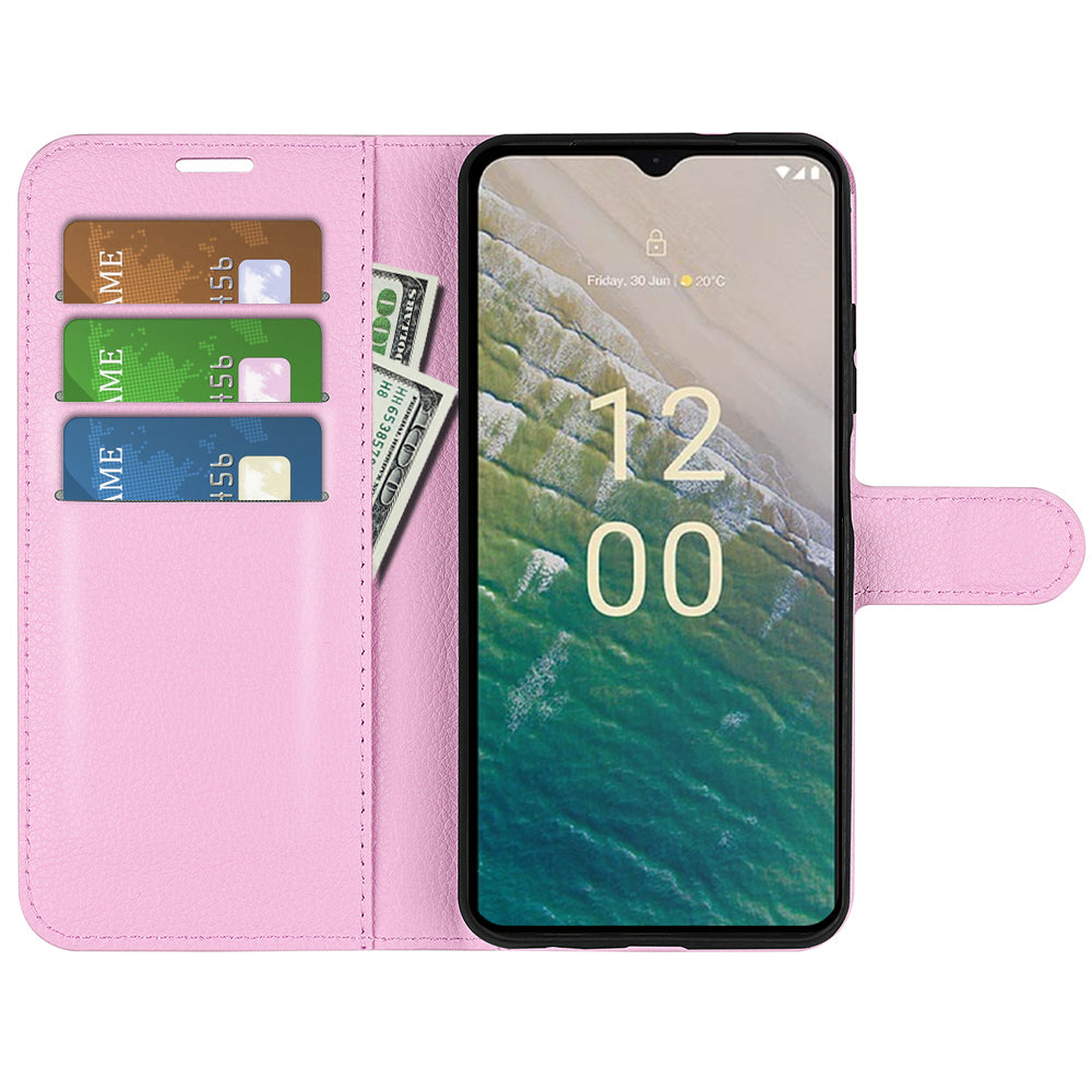 Stand Case for Nokia C32 Scratch Proof PU Leather Litchi Texture Wallet Folio Flip Phone Cover