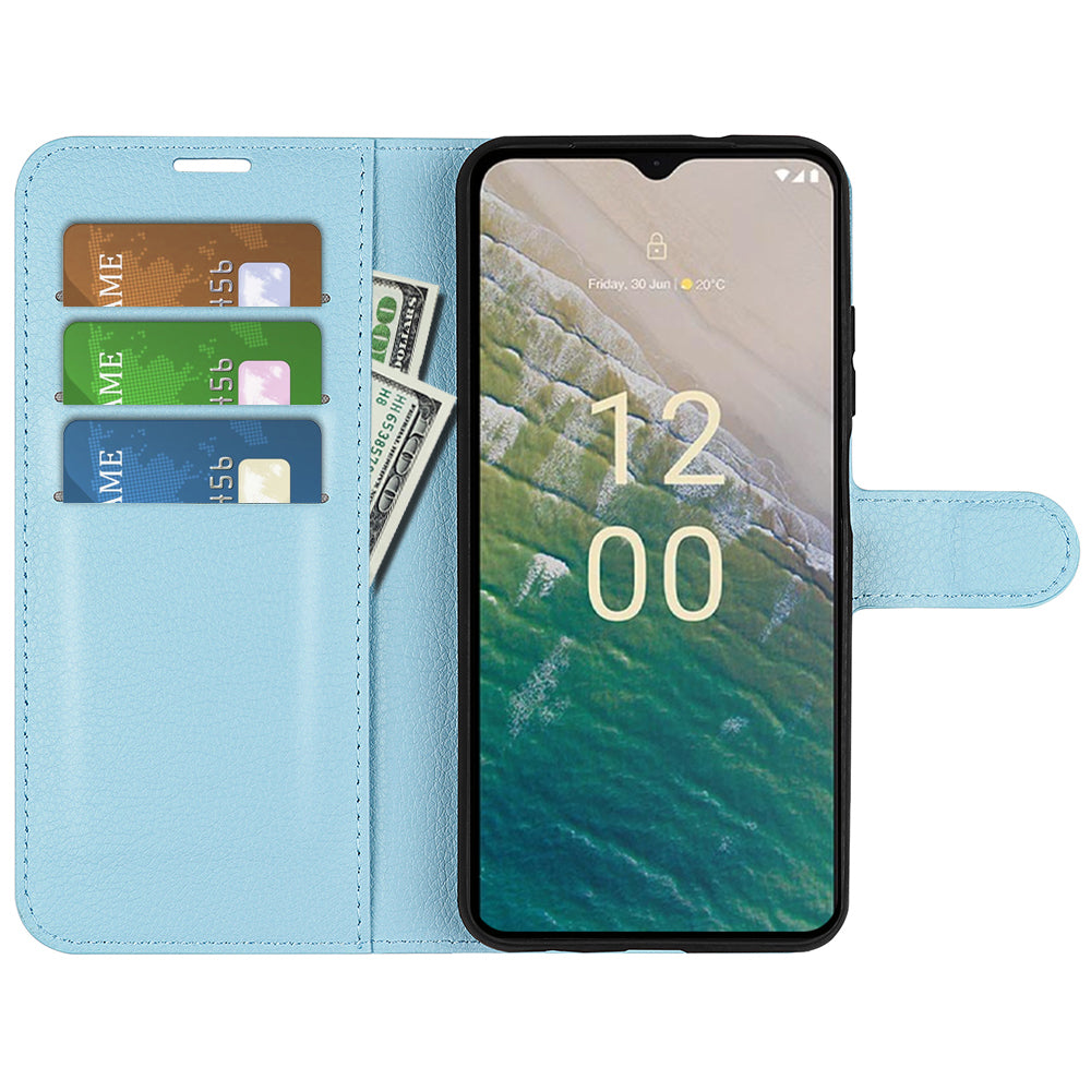 Stand Case for Nokia C32 Scratch Proof PU Leather Litchi Texture Wallet Folio Flip Phone Cover