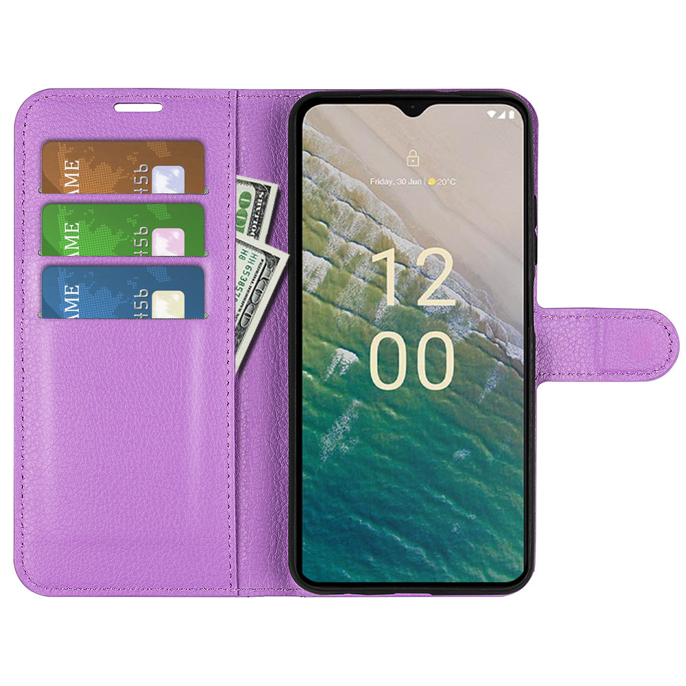 Stand Case for Nokia C32 Scratch Proof PU Leather Litchi Texture Wallet Folio Flip Phone Cover