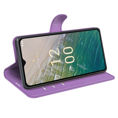 Stand Case for Nokia C32 Scratch Proof PU Leather Litchi Texture Wallet Folio Flip Phone Cover