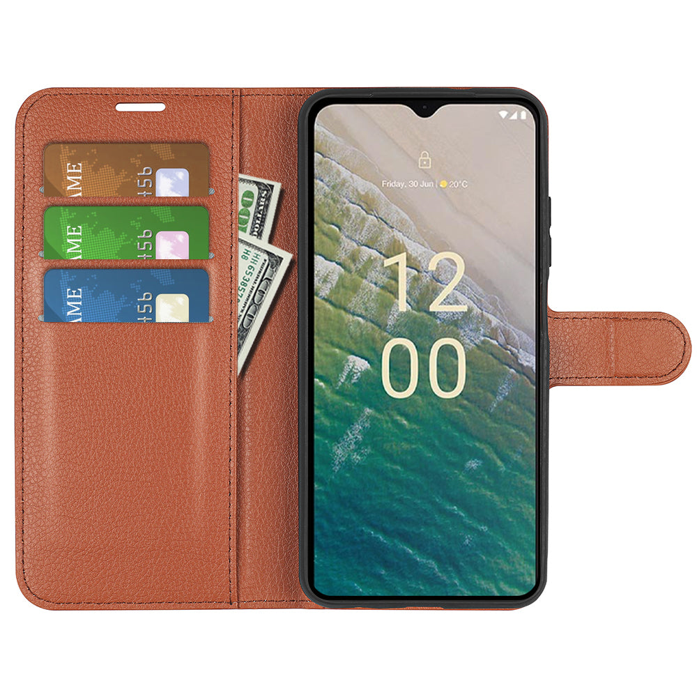 Stand Case for Nokia C32 Scratch Proof PU Leather Litchi Texture Wallet Folio Flip Phone Cover