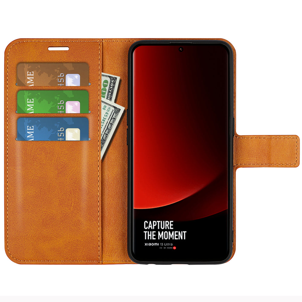For Xiaomi 13 Ultra Square Magnetic Closure Calf Texture Stand Wallet PU Leather Phone Case
