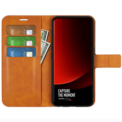 For Xiaomi 13 Ultra Square Magnetic Closure Calf Texture Stand Wallet PU Leather Phone Case